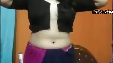 Cute girl stripping saree and showing naked boobs