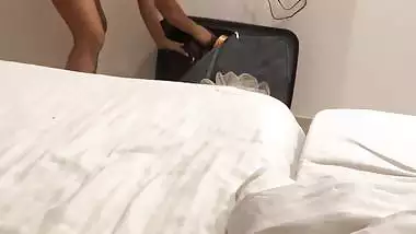 Wife in hotel room during honeymoon walks nude