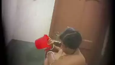 Huge boobs mom pouring water on breasts caught by son